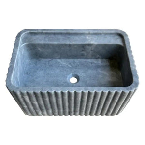 Villohome bluestone marble rectangular wall-mount bathroom sink with blue-gray fluted exterior.