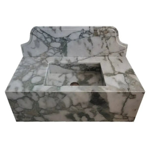 Calacatta Verde marble rectangular wall-mount bathroom sink with 10-inch backsplash, Villohome