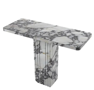 Calacatta Viola marble console table with polished finish, rectangular top and fluted pedestal base