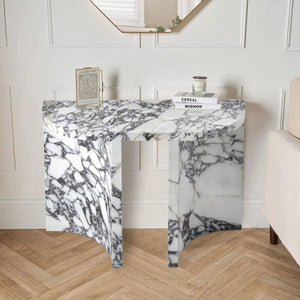 Calacatta Viola marble console table with arched legs, polished finish