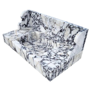 Calacatta Viola marble wall-mount bathroom sink with 10-inch backsplash, white with dark veining