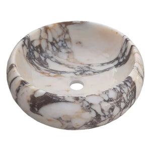 Calacatta Viola round marble vanity sink by Villohome, polished natural stone, 16 in diameter