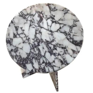 Calacatta Viola Marble Round Coffee Table by Villohome, polished white marble with dark veining, 24in dia x 16in high.