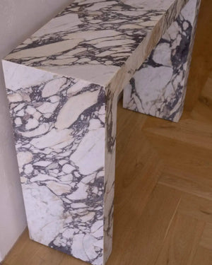 Calacatta Viola marble rectangular console table by Villohome, polished finish, sofa table, 40x12x30 in.