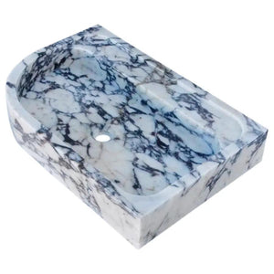 Calacatta Viola marble wall-mount bathroom corner sink, white with blue-gray veining, 16x24 inches