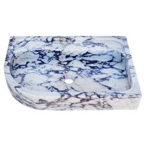 Villohome Calacatta Viola marble wall-mount bathroom corner sink, white with blue-gray veining, 16x24 inches