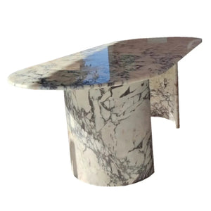 Calacatta Viola marble oval dining table by Villohome with polished finish and C-shaped marble legs