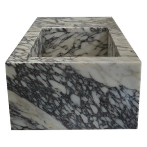 Villohome Calacatta Viola marble rectangular wall-mount bathroom sink with side faucet holes, 16W x 32L x 9H.