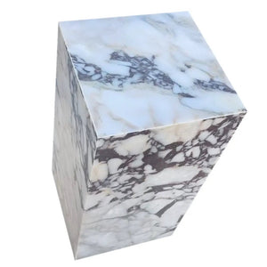 Calacatta Viola marble cube end table, polished finish, 14x14x24 inches
