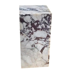 Calacatta Viola marble cube end table, polished, 14x14in, 24in high.