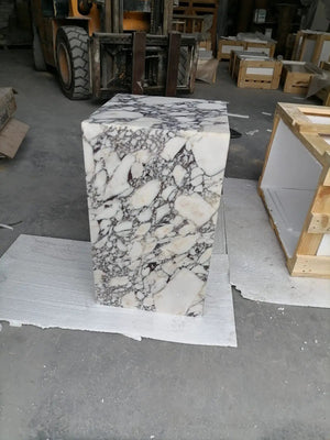 Villohome Calacatta Viola marble cube end table, polished white with gray veining, 14x14x24 in.