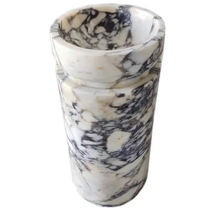 Calacatta Viola Marble pedestal sink by Villohome, white with dark veining, stand-alone bathroom sink (18x18x33 in)