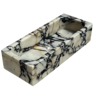 Calacatta Viola marble rectangular wall-mount bathroom sink, white with dark gray veining.