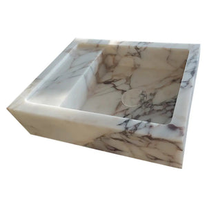 Villohome Calacatta Viola marble wall-mount bathroom sink, white with gray veining, 14x18x5 inches