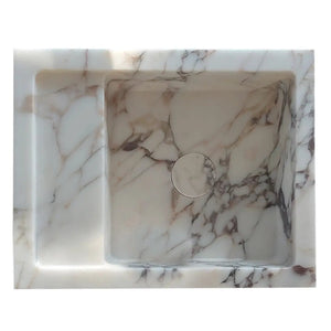 Calacatta Viola marble wall-mount bathroom sink by Villohome; white with bold gray veining, rectangular basin