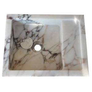 Calacatta Viola marble wall-mount bathroom sink by Villohome, square white basin with grey veining