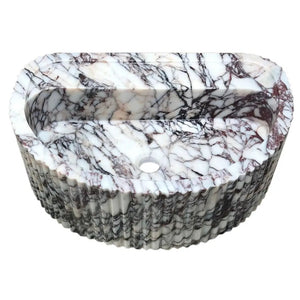 Calacatta Viola marble wall-mount fluted half-round bathroom sink, 16 in W x 24 in L x 8 in H
