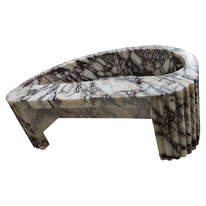 Calacatta Viola marble wall-mount fluted half-round bathroom sink by Villohome, white with purple veining.