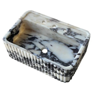 Calacatta Viola marble wall-mount rectangular bathroom sink with fluted sides by Villohome