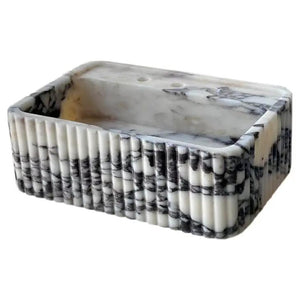 Villohome Calacatta Viola marble wall-mount rectangular sink, 16x24x8, white with gray veining, fluted sides.