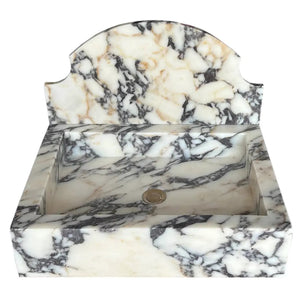 Calacatta Viola marble wall-mount bathroom sink with backsplash by Villohome, white with grey veining, 18W x 24L x 6H in