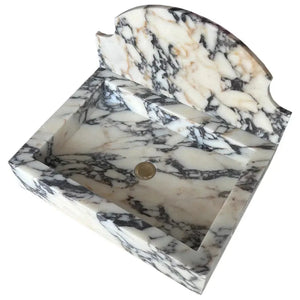Calacatta Viola marble wall-mount bathroom sink with backsplash by Villohome; white with gray veining, 18x24 inches.
