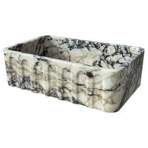 Villohome Calacatta Viola marble wall-mount bathroom vanity sink with fluted front, 19.5W x 31.5L x 10H in