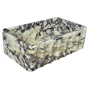 Villohome Calacatta Viola marble wall-mount bathroom vanity sink with a fluted front, white with dark veining