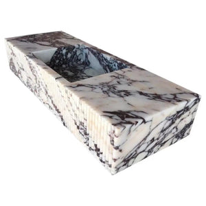 Villohome Calacatta Viola marble wall-mount bathroom vanity sink with fluted front, white with dark veining, 20x56 in.