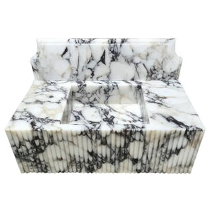 Villohome Calacatta Viola Marble wall-mount vanity sink with fluted front, white with gray veining, 21x37 inches.