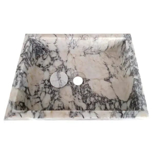 Calacatta Viola marble rectangular wall-mount bathroom sink with drain cap by Villohome
