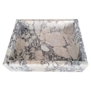 Villohome Calacatta Viola marble rectangular wall-mount bathroom sink with circular drain cap, white with gray veining