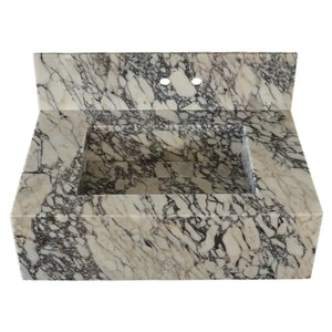 Villohome Calacatta Viola marble rectangular wall-mount vessel sink with 8-inch backsplash