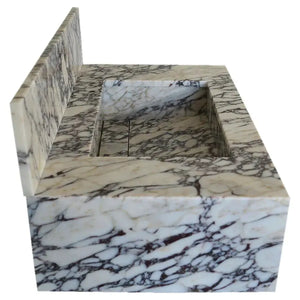 Calacatta Viola marble rectangular wall-mount bathroom sink with 8-inch backsplash, white with gray veining