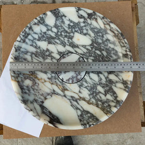 Villohome Calacatta Viola round marble bathroom sink, polished, 15.5 in diameter, 4.5 in height, center drain