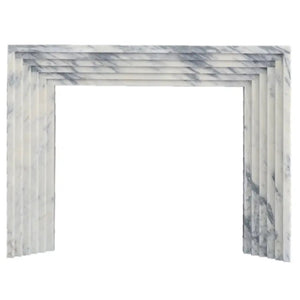 Calacatta Viola marble art deco fireplace mantel, polished white with gray veining, 60in long