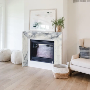 Villohome Calacatta Viola Marble Art Deco Fireplace Mantel, polished white-gray marble