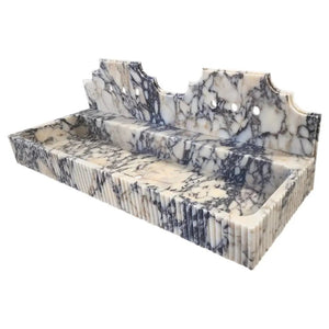 Villohome Calacatta Viola marble wall-mount bathroom sink with fluted sides and backsplash, white-gray veining