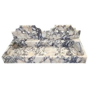 Villohome Calacatta Viola marble wall-mount bathroom sink with backsplash and fluted edges