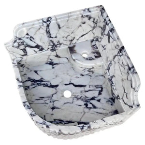 Villohome Calacatta Viola marble wall-mount corner sink, fluted with 8" backsplash.