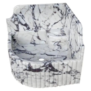 Calacatta Viola marble wall-mount corner sink with fluted exterior, white with dark gray veins by Villohome