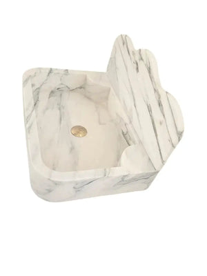 Calacatta white marble wall-mount bathroom sink with arabesque backsplash by Villohome