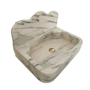 Calacatta White Marble Wall-Mount Bathroom Sink with Arabesque Backsplash