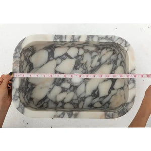 Calacatta Viola marble rectangular vessel sink, wall-mount, 18x12x6 in
