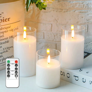 Glass Wax Flameless LED Candles by JHY DESIGN, set of 3 in clear glass holders