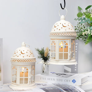 8.5 inch High Decorative Lanterns, white metal, set of 2 by JHY DESIGN