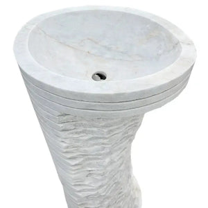 Carrara White Marble Designer Pedestal Sink by Villohome, stand-alone bathroom stone sink, 16 in W x 16 in D, 36 in H.