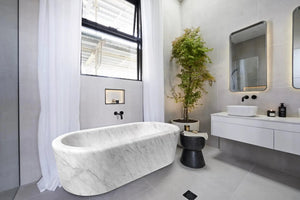 Villohome Imperial White Marble Bathtub, freestanding hand-carved solid marble