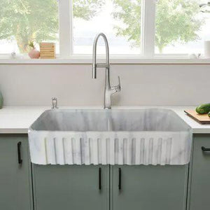 Carrara White Marble farmhouse apron-front kitchen sink by Villohome