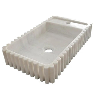 Villohome Carrara white marble wall-mount bathroom sink with fluted exterior, 12x20x4 inches.